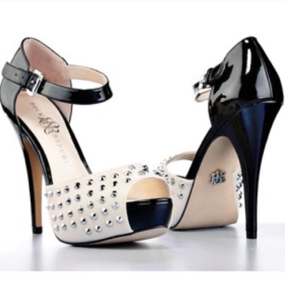 Rock & Republic Black and Tan Spiked High Heels